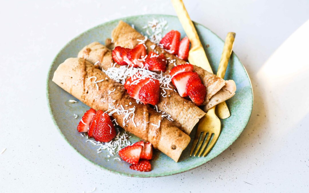 Scrumptious plant based buckwheat crepes with strawberries