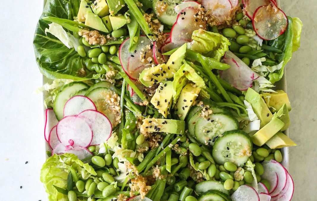 Spectacular Asian greens salads with ginger sesame dressing